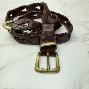 Fossil‎ Braided Leather Belt Brass Buckle Mens Womens Brown 46" Long Quality